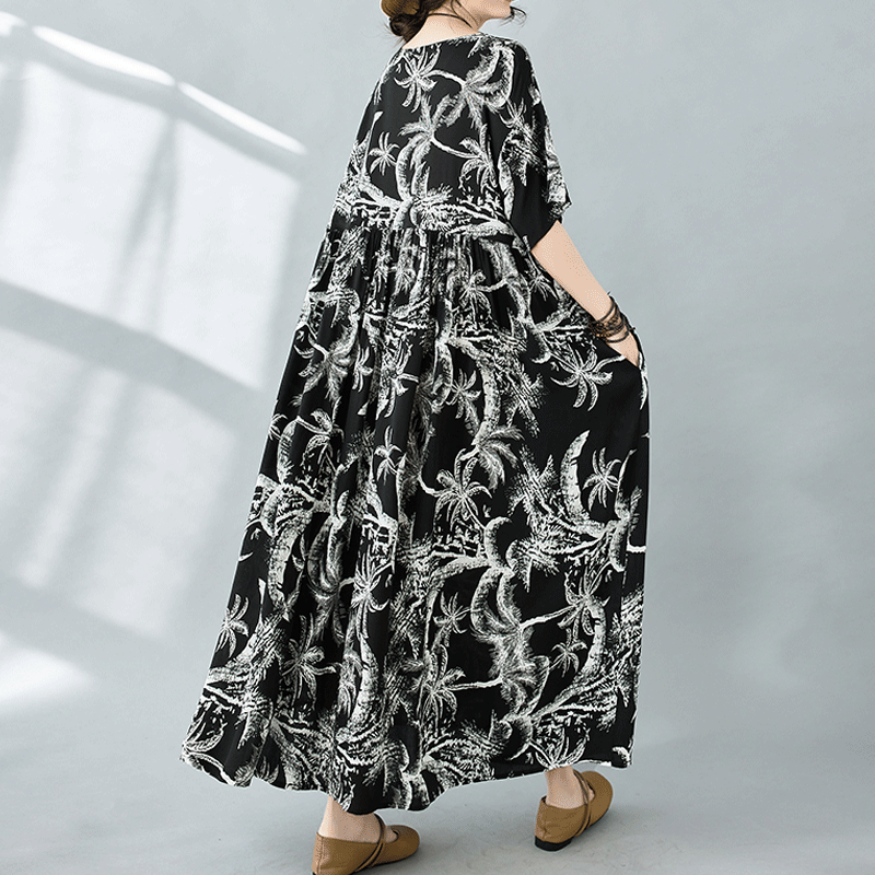 Women's Swing Dress Regular Dress Vacation Ethnic Style Bohemian Round Neck Short Sleeve Printing Maxi Long Dress Holiday Travel display picture 3