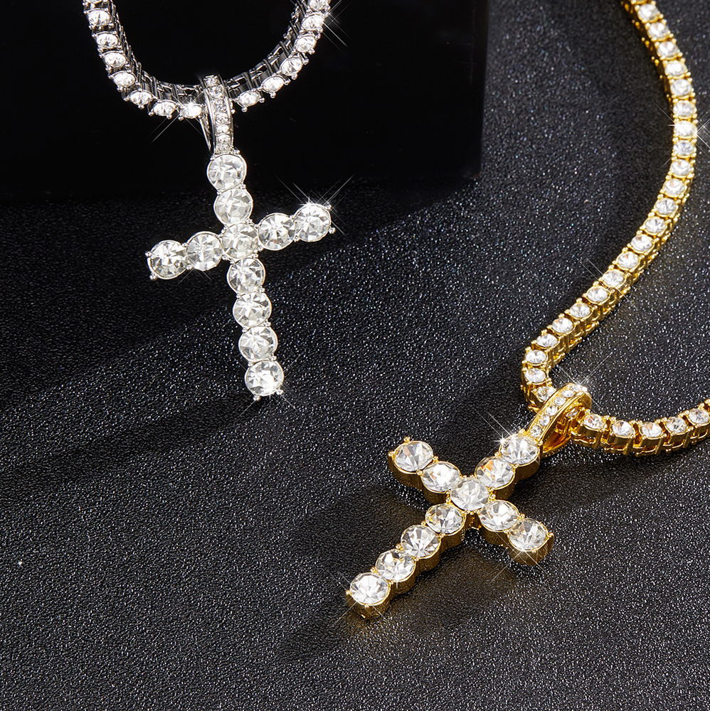 Hip-Hop Cross Zinc Alloy Polishing Inlay Rhinestones Unisex Pendant Necklace display picture 8