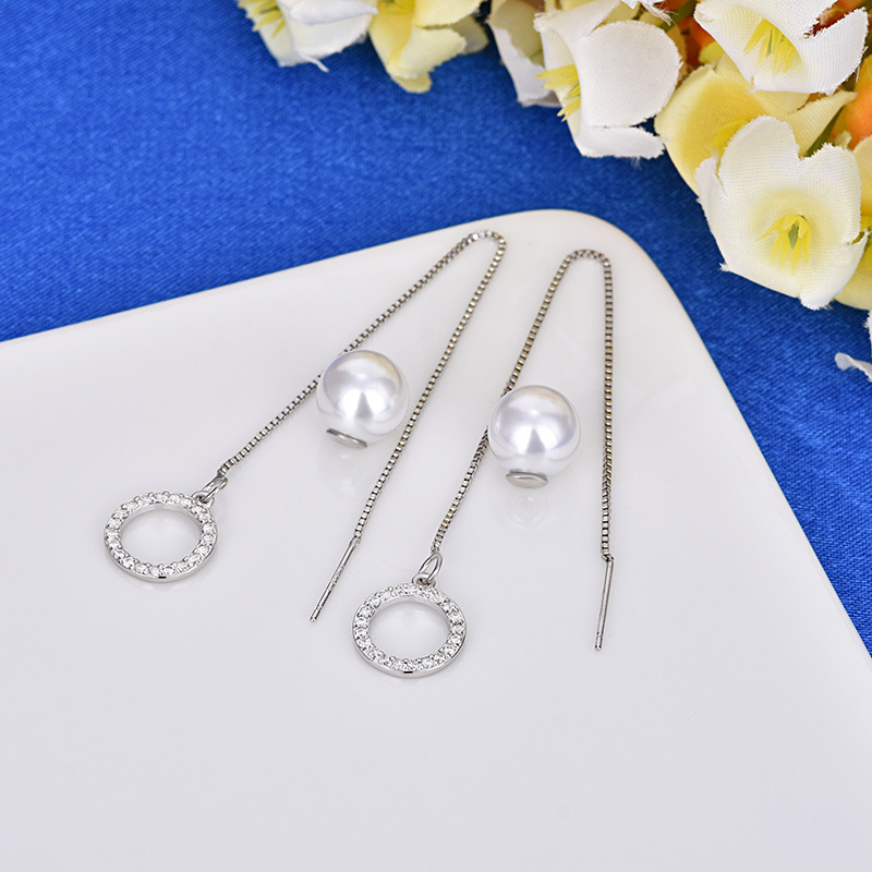 1 Pair Elegant Geometric Solid Color Handmade Chain Inlay Artificial Pearl Copper Artificial Pearls Zircon White Gold Plated Ear Line display picture 2