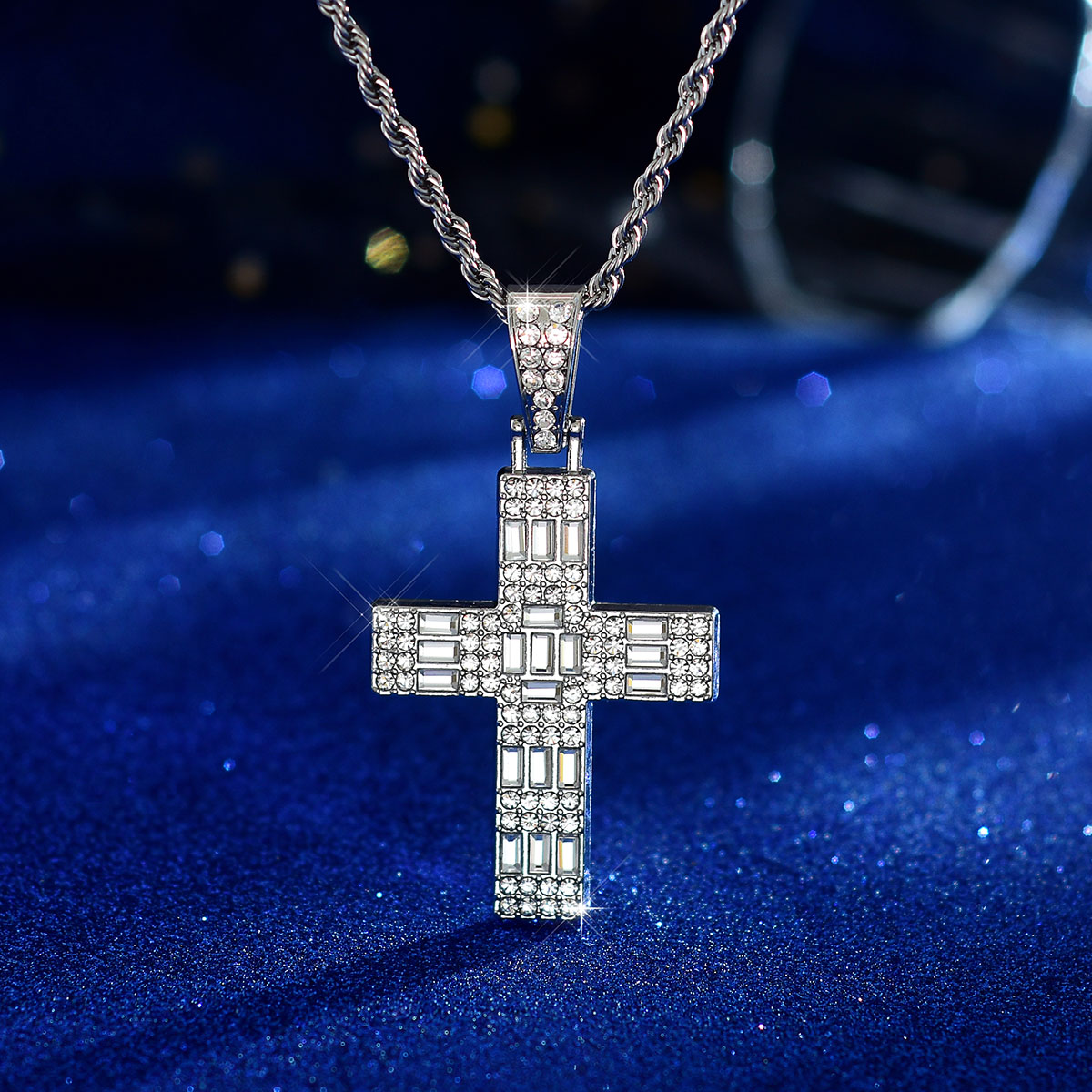 Retro Punk Cross Zinc Alloy Polishing Plating Inlay Rhinestones Unisex Pendant Necklace display picture 16