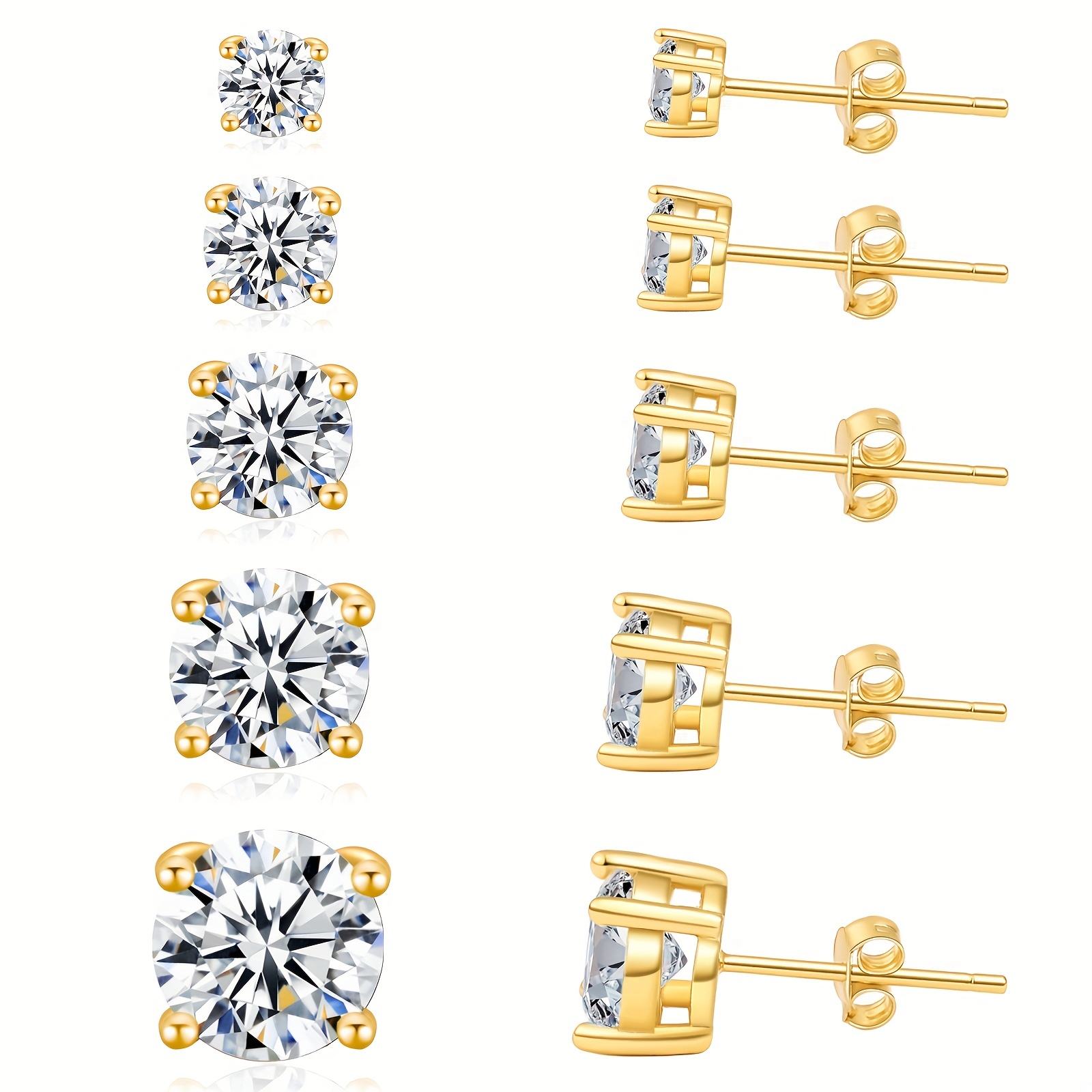 1 Pair Simple Style Round Inlay Copper Zircon K Gold Plated Ear Studs display picture 4