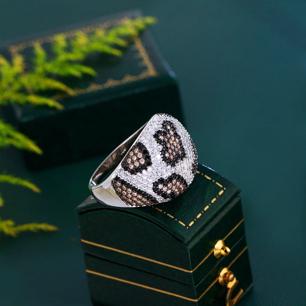 Copper Rhodium Plated Casual Retro Vacation Inlay Leopard Zircon Rings display picture 6