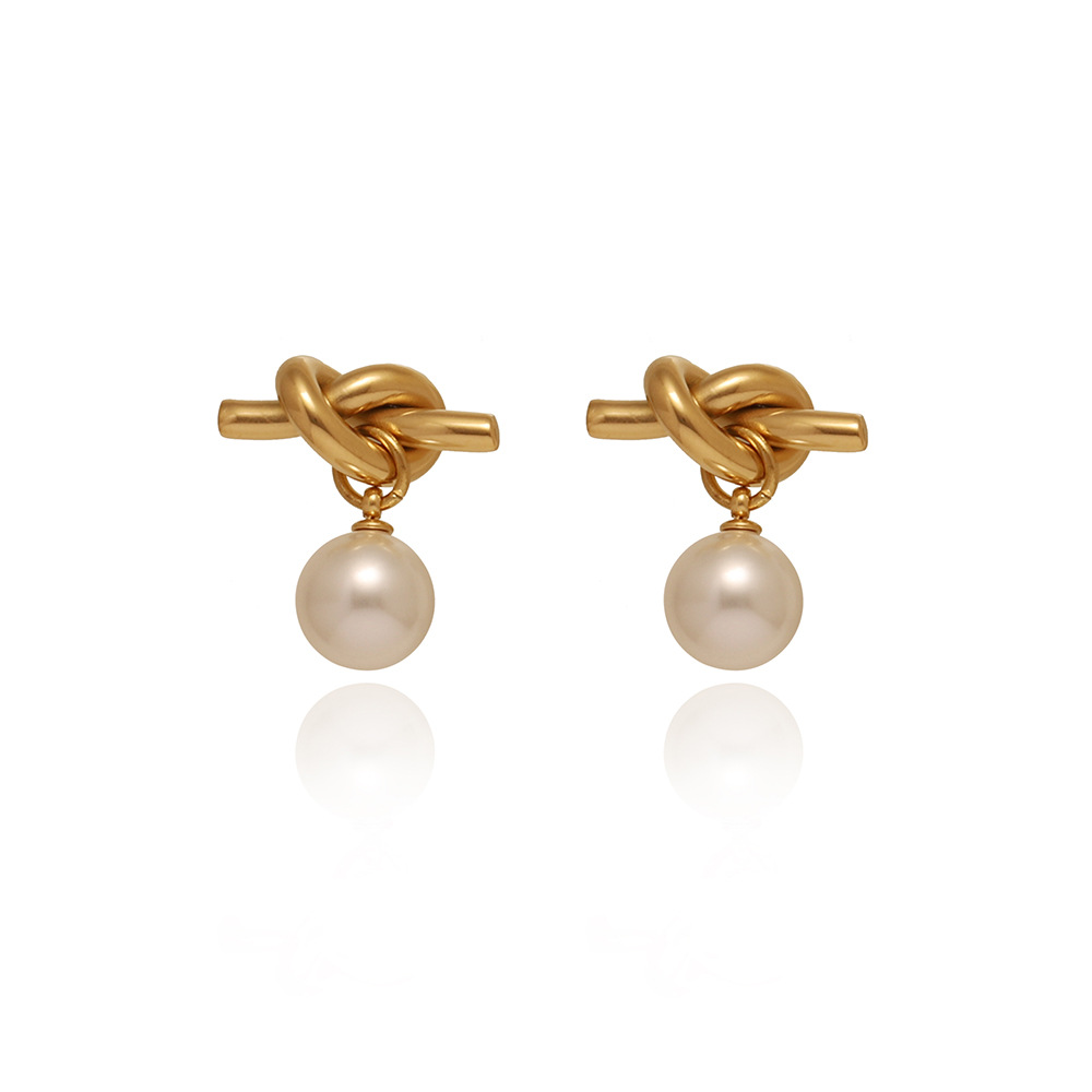 1 Pair Simple Style Geometric Solid Color Plating Inlay 304 Stainless Steel Artificial Pearl Titanium Steel Glass Pearl Drop Earrings display picture 1