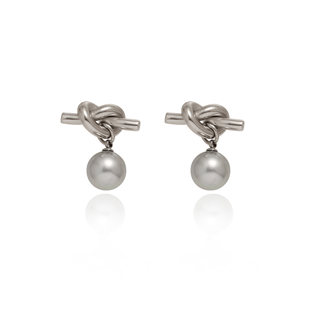 1 Pair Simple Style Geometric Solid Color Plating Inlay 304 Stainless Steel Artificial Pearl Titanium Steel Glass Pearl Drop Earrings display picture 2