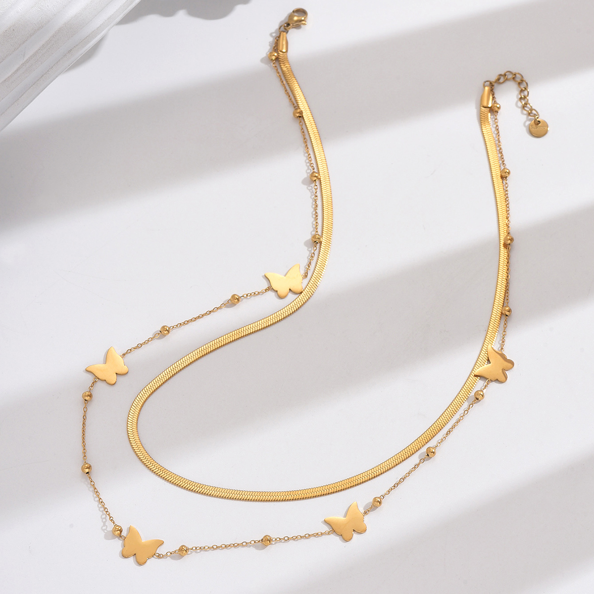 Edelstahl 304 14 Karat Vergoldet IG-Stil Elegant Koreanische Art Polieren Schmetterling Doppellagige Halsketten Halskette display picture 4