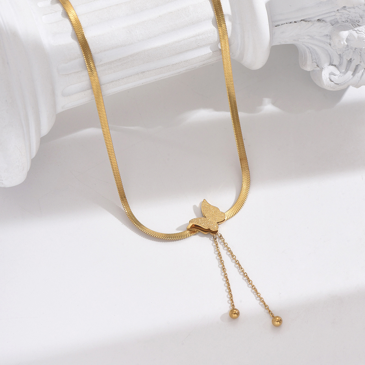 Edelstahl 304 14 Karat Vergoldet IG-Stil Elegant Koreanische Art Polieren Schmetterling Doppellagige Halsketten Halskette display picture 6