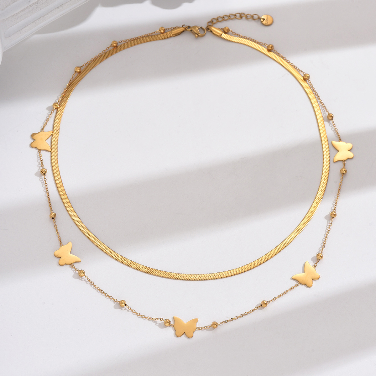 Edelstahl 304 14 Karat Vergoldet IG-Stil Elegant Koreanische Art Polieren Schmetterling Doppellagige Halsketten Halskette display picture 1