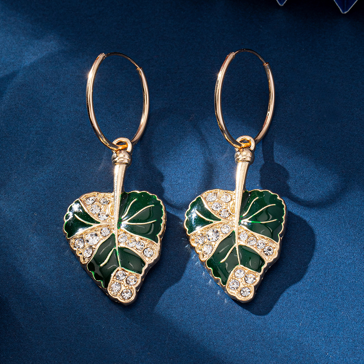 1 Pair IG Style Casual Simple Style Leaves Enamel Inlay Alloy Rhinestones Drop Earrings display picture 4