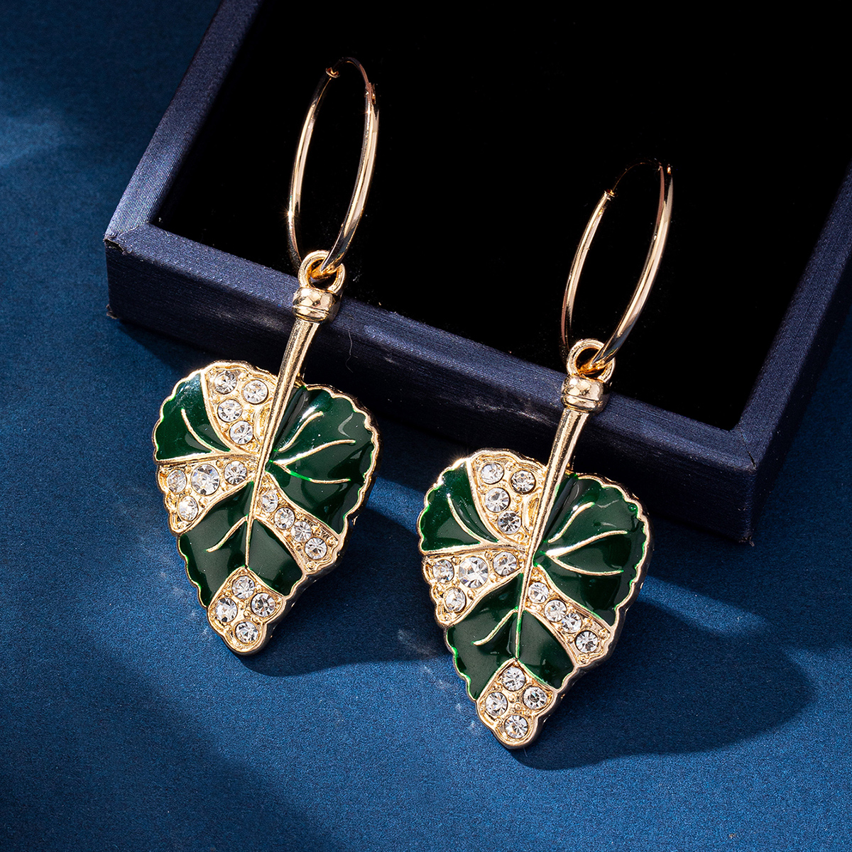 1 Pair IG Style Casual Simple Style Leaves Enamel Inlay Alloy Rhinestones Drop Earrings display picture 3