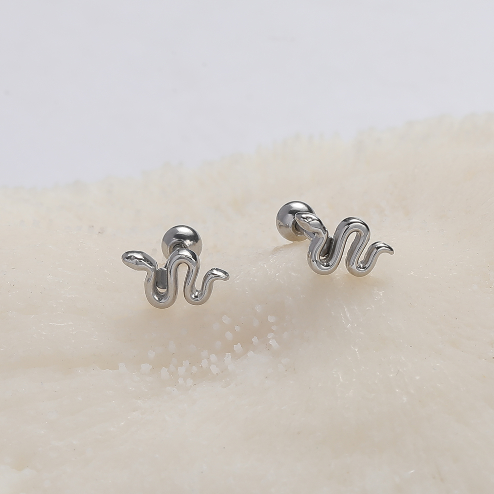 1 Pair Simple Style Snake Polishing Stainless Steel Ear Studs display picture 2