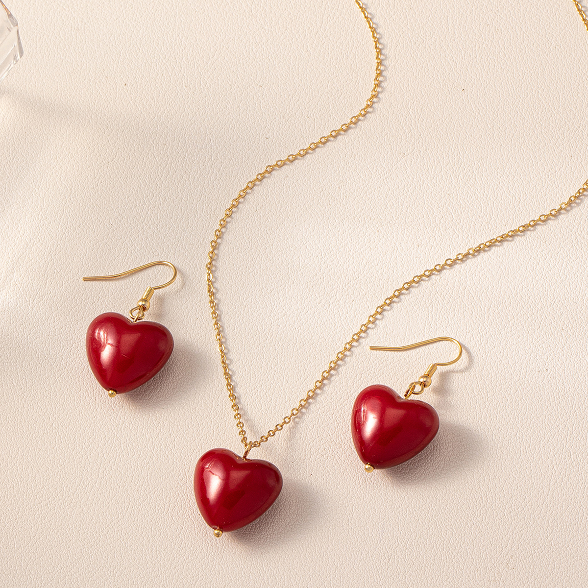 Sweet Classic Style Commute Heart Shape Plastic Ferroalloy Women's Jewelry Set display picture 5