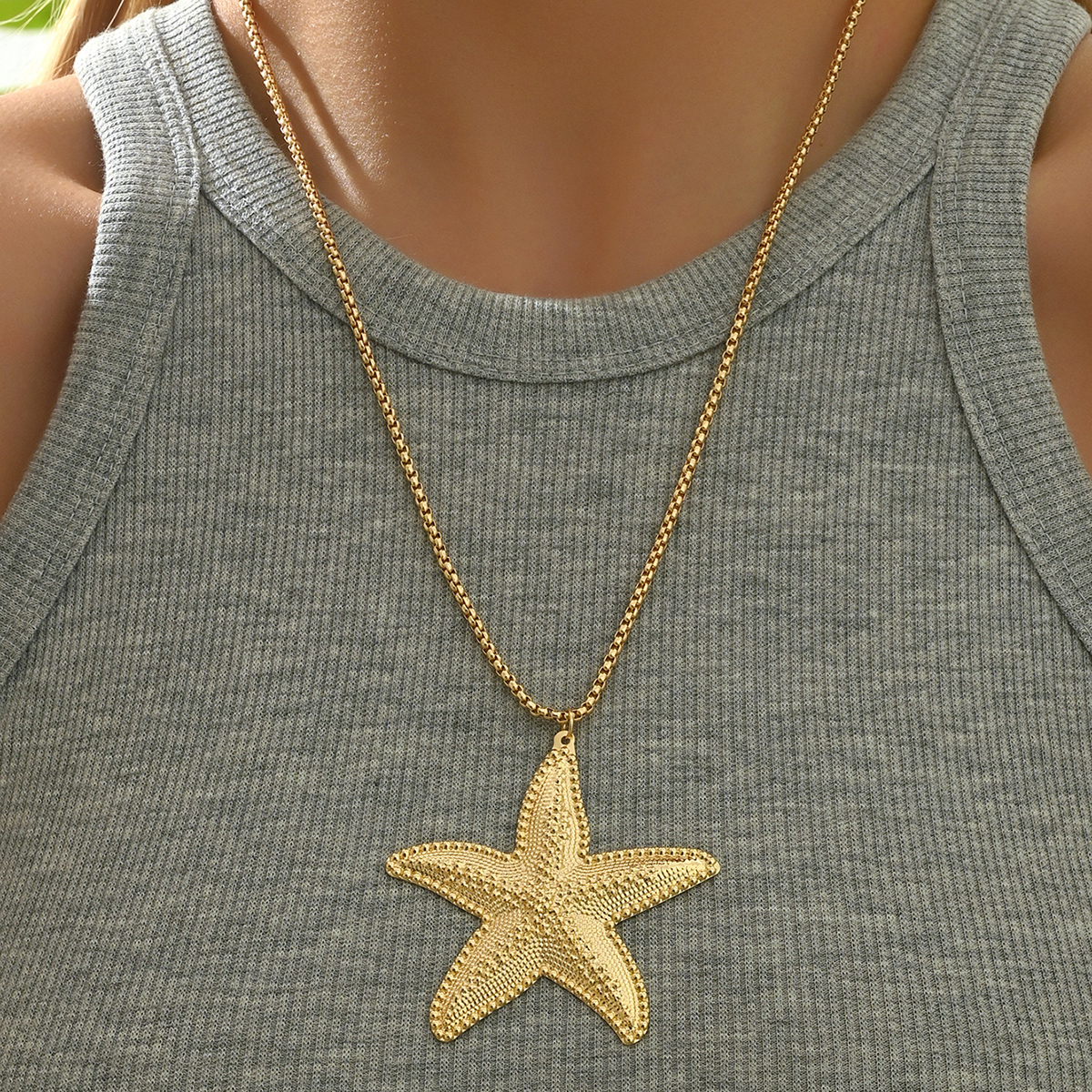 Wholesale Jewelry Vintage Style Exaggerated Starfish Alloy Iron Zinc Pendant Necklace display picture 3