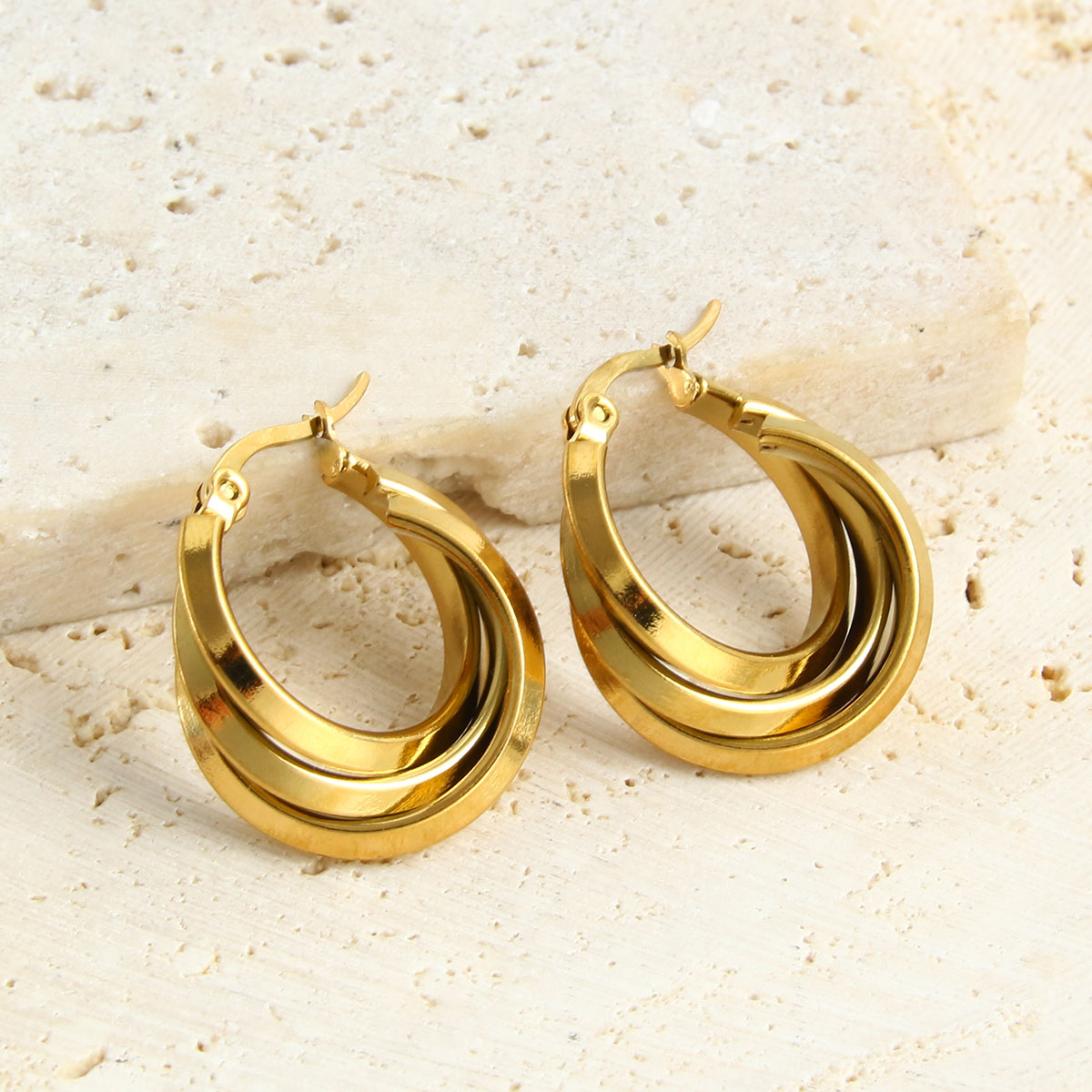 1 Pair Vacation Simple Style Geometric Plating 304 Stainless Steel 18K Gold Plated Earrings display picture 2