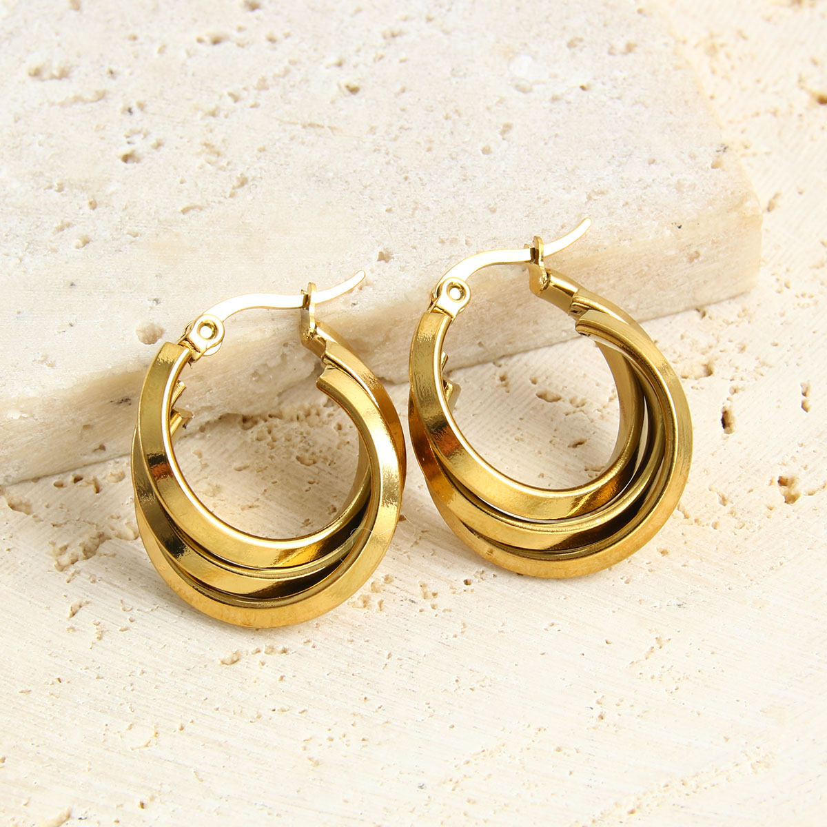 1 Pair Vacation Simple Style Geometric Plating 304 Stainless Steel 18K Gold Plated Earrings display picture 3