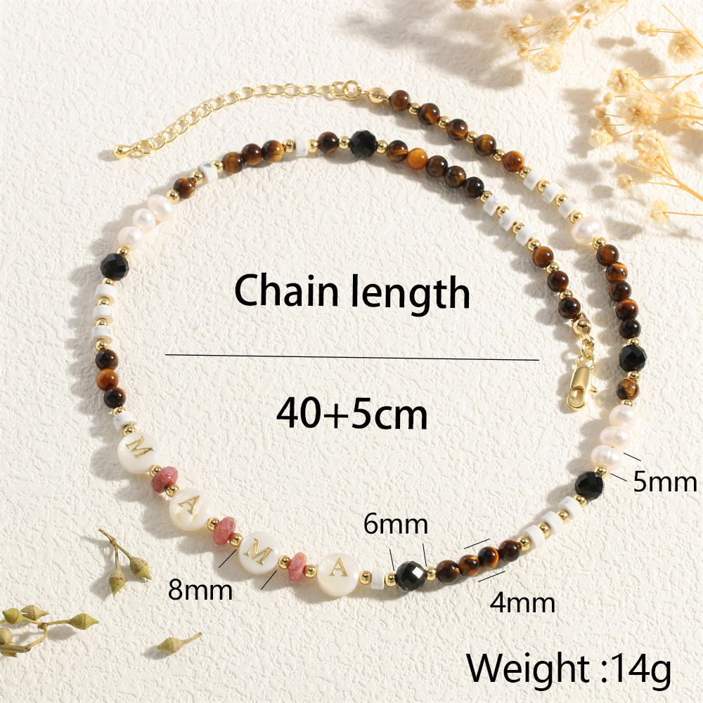 Stone Copper 18K Gold Plated IG Style MAMA Simple Style Letter Beaded Necklace display picture 8