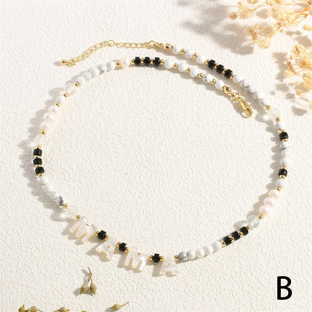 Stein Kupfer 18 Karat Vergoldet IG-Stil MAMA Einfacher Stil Buchstabe Perlen Halskette display picture 10