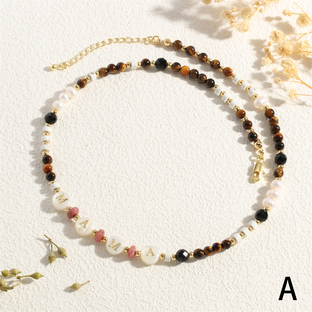 Stein Kupfer 18 Karat Vergoldet IG-Stil MAMA Einfacher Stil Buchstabe Perlen Halskette display picture 7
