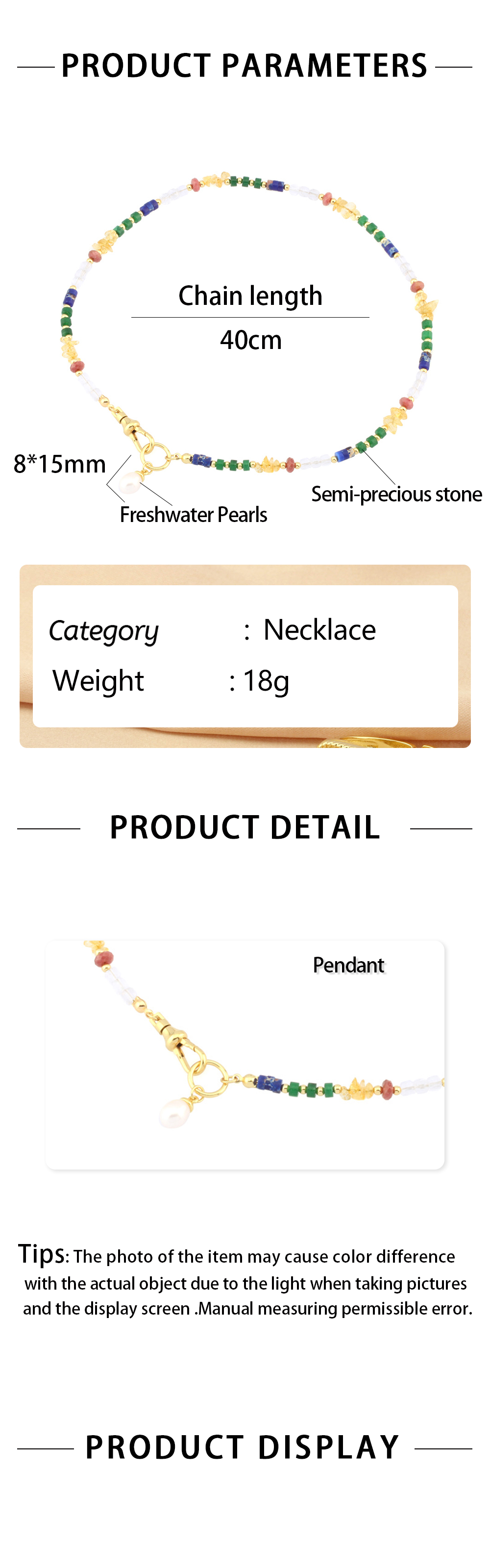 IG Style Color Block Freshwater Pearl Stone 18K Gold Plated Women's Pendant Necklace display picture 1