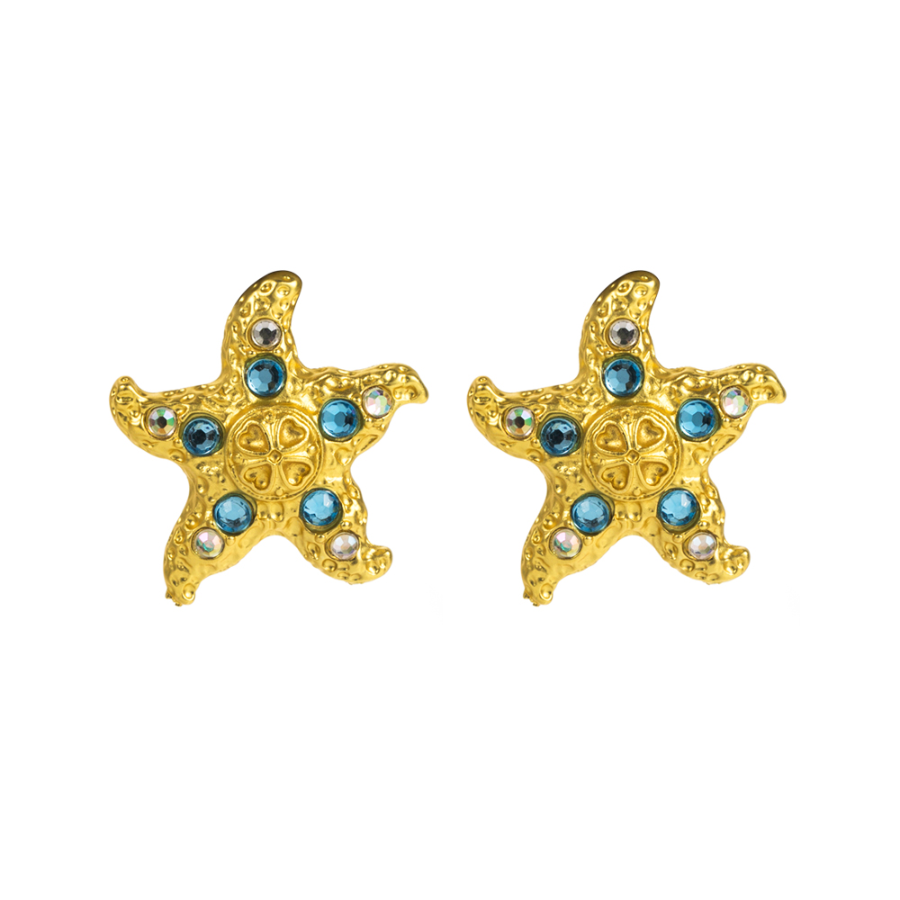 1 Pair Vacation Beach Starfish Inlay Alloy Rhinestones Gold Plated Ear Studs display picture 6