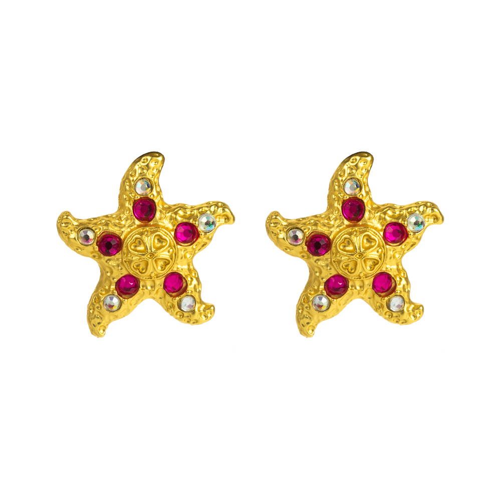 1 Pair Vacation Beach Starfish Inlay Alloy Rhinestones Gold Plated Ear Studs display picture 5
