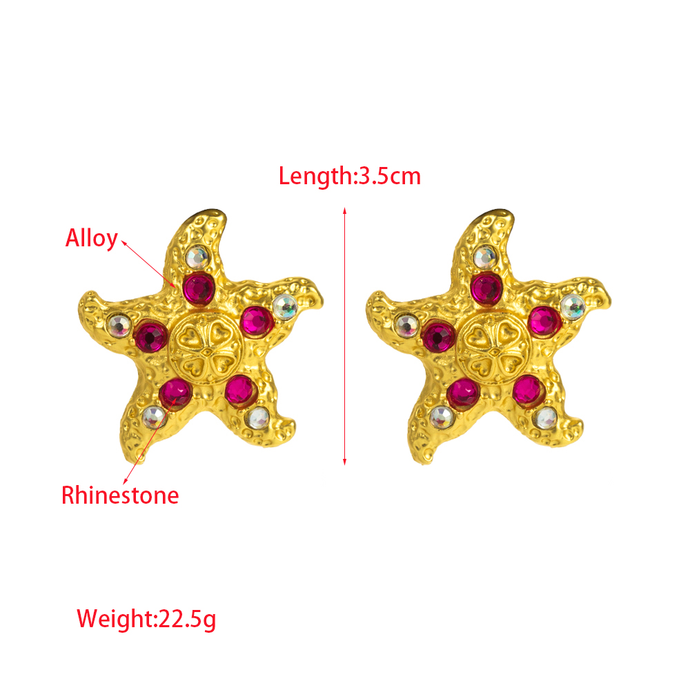 1 Pair Vacation Beach Starfish Inlay Alloy Rhinestones Gold Plated Ear Studs display picture 1