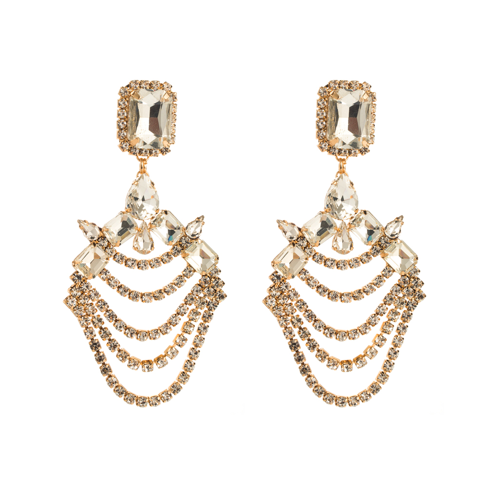 1 Pair Elegant Luxurious Geometric Chain Inlay Alloy Rhinestones Glass Drill Gold Plated Drop Earrings display picture 7