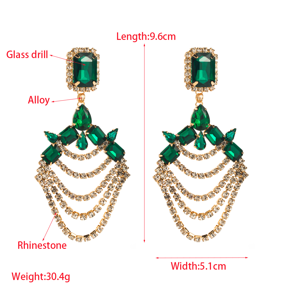 1 Pair Elegant Luxurious Geometric Chain Inlay Alloy Rhinestones Glass Drill Gold Plated Drop Earrings display picture 1