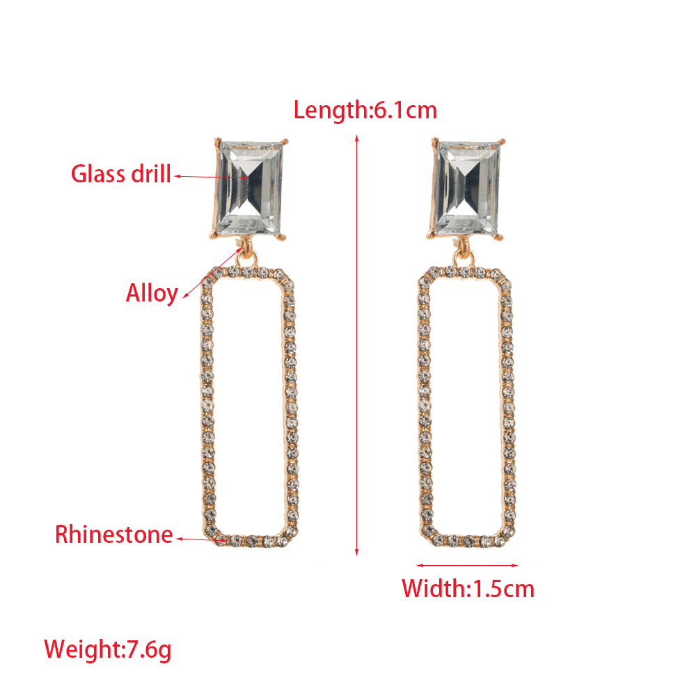 1 Pair Elegant Luxurious Flower Rectangle Hollow Out Inlay Alloy Glass Drill Pearl Gold Plated Silver Plated Drop Earrings display picture 2