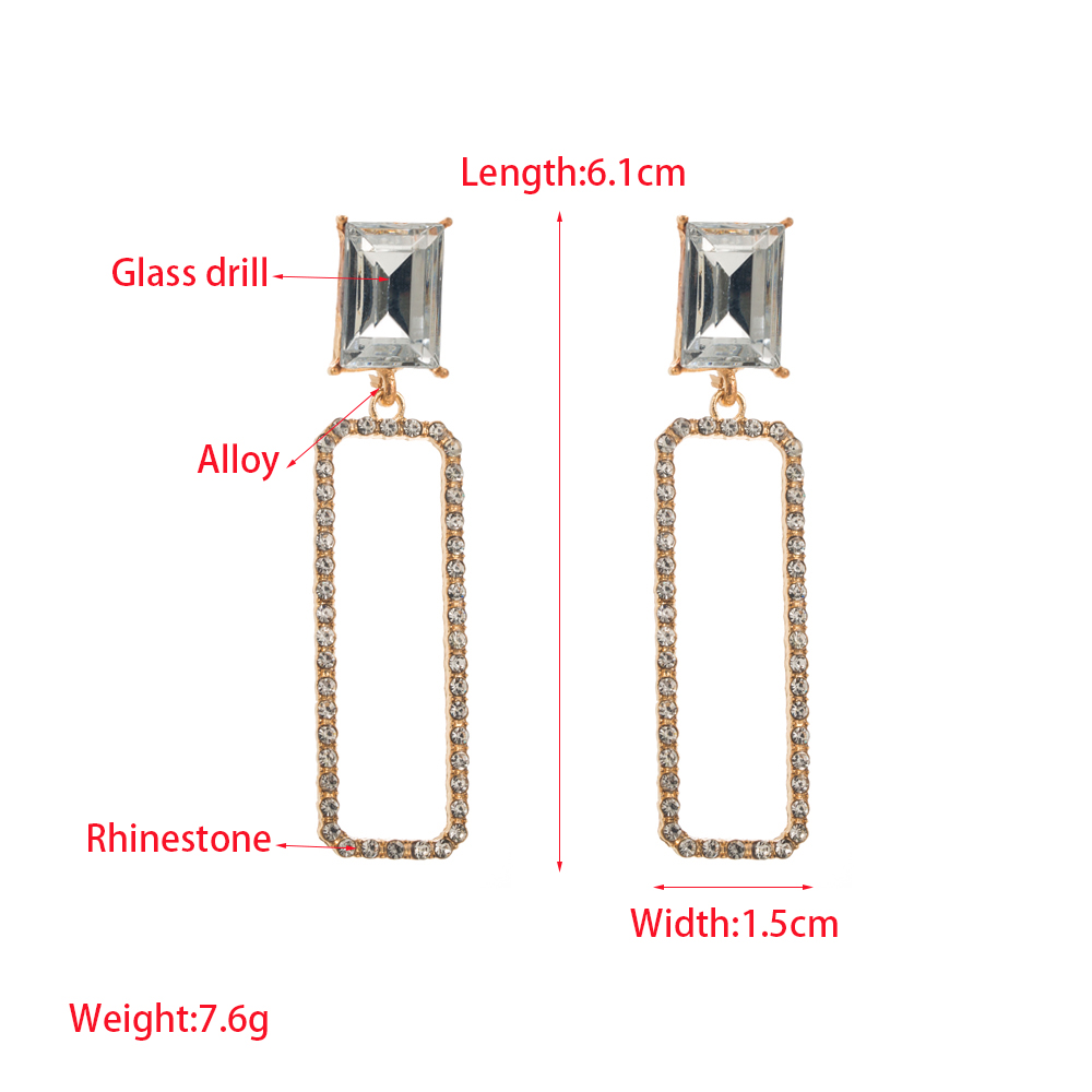 1 Paire Élégant Luxueux Fleur Rectangle Évider Incruster Alliage Verre Forage Perle Plaqué Or Plaqué Argent Boucles D'oreilles display picture 2