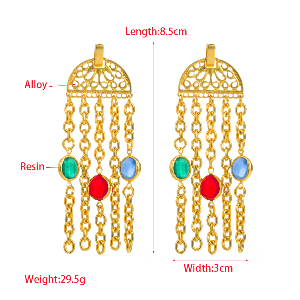 1 Pair Retro Exaggerated Irregular Rose Tassel Inlay Alloy Resin Glass Drill Pearl Gold Plated Drop Earrings display picture 1