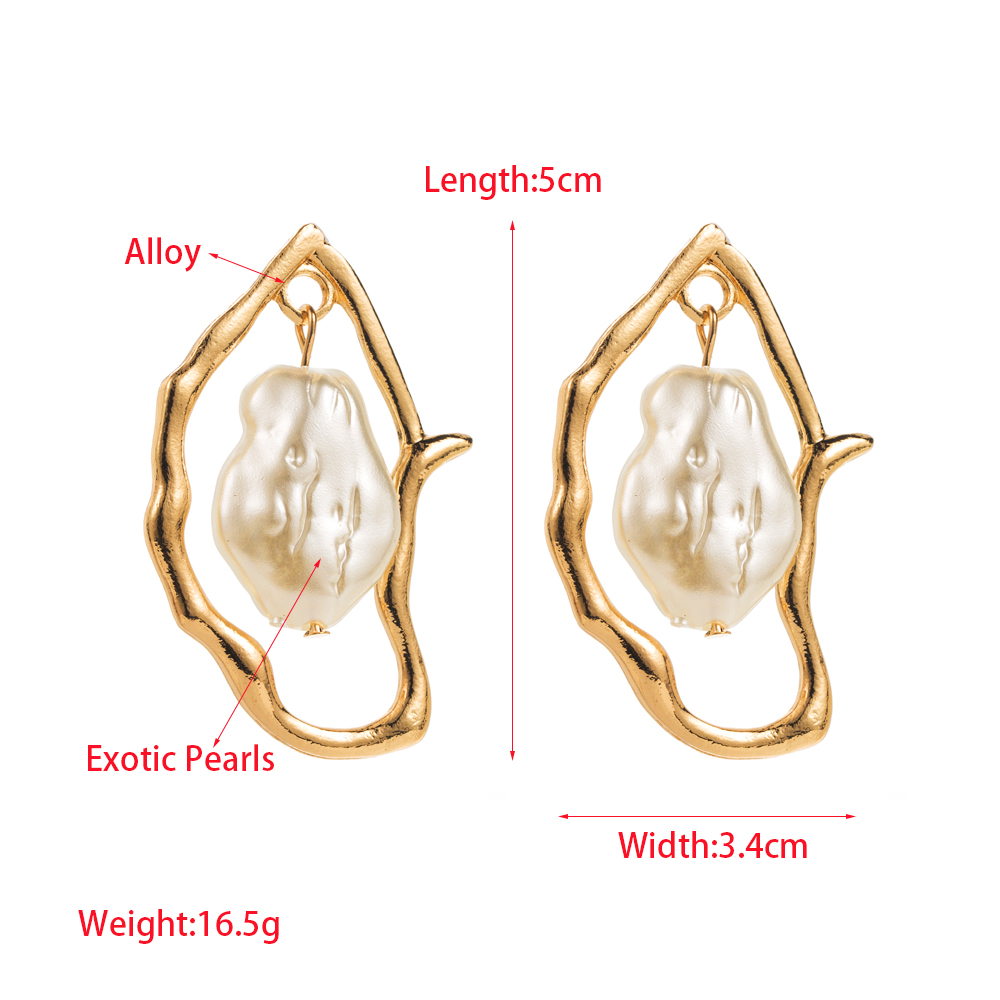 1 Pair Exaggerated Irregular Hollow Out Imitation Pearl Alloy Baroque Pearls Gold Plated Silver Plated Ear Studs display picture 1