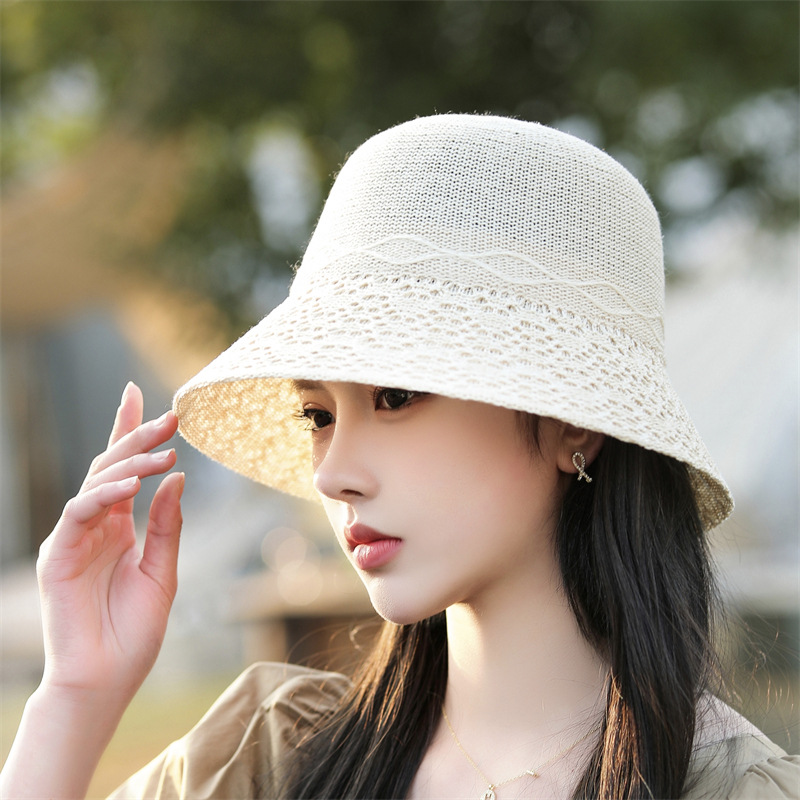 Women's Hawaiian Solid Color Hollow Out Big Eaves Bucket Hat display picture 5