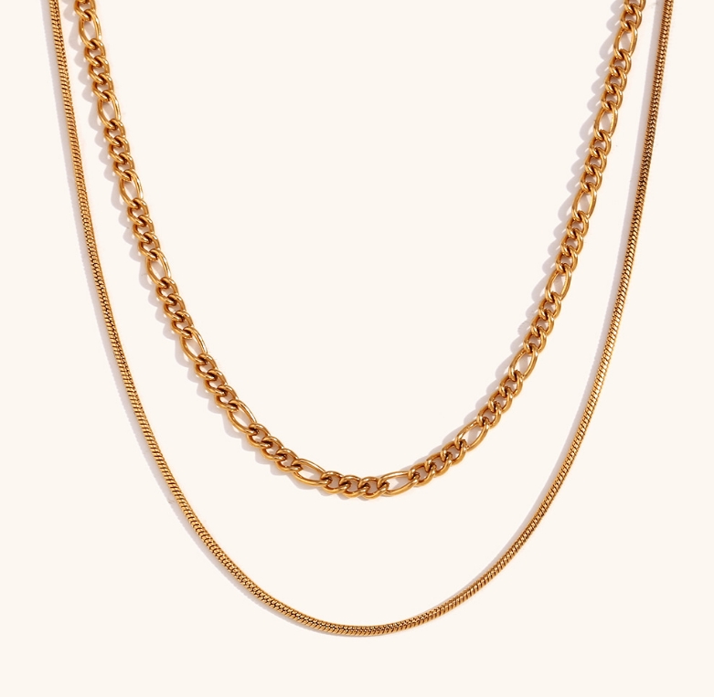 Titan Stahl 18 Karat Vergoldet Elegant Einfacher Stil Einfarbig Doppellagige Halsketten display picture 1