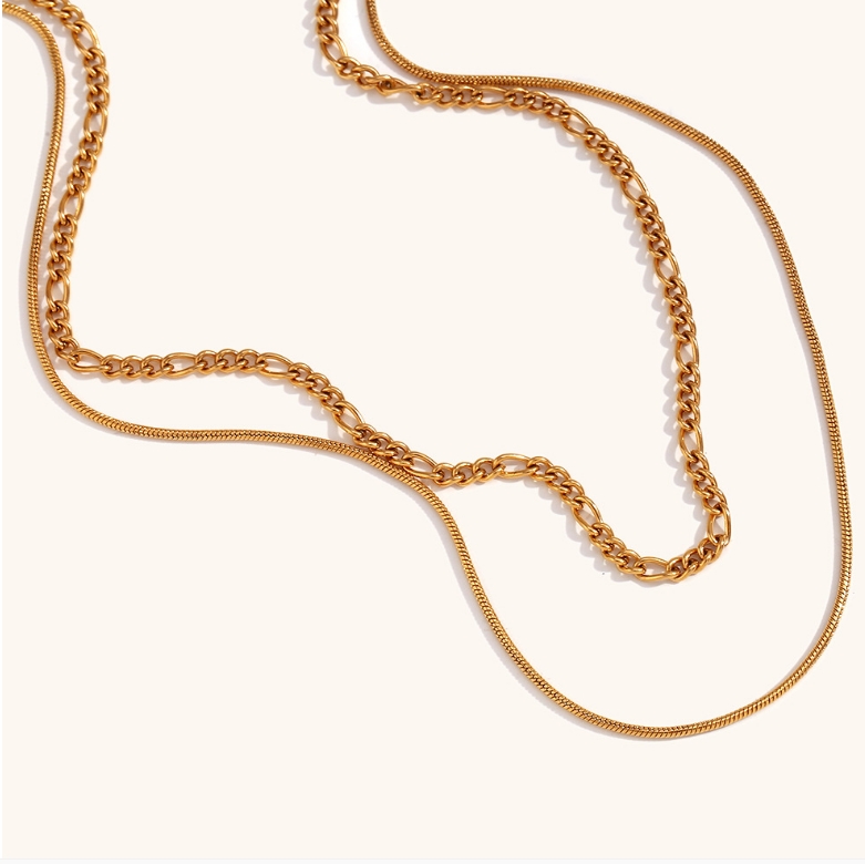 Titan Stahl 18 Karat Vergoldet Elegant Einfacher Stil Einfarbig Doppellagige Halsketten display picture 2