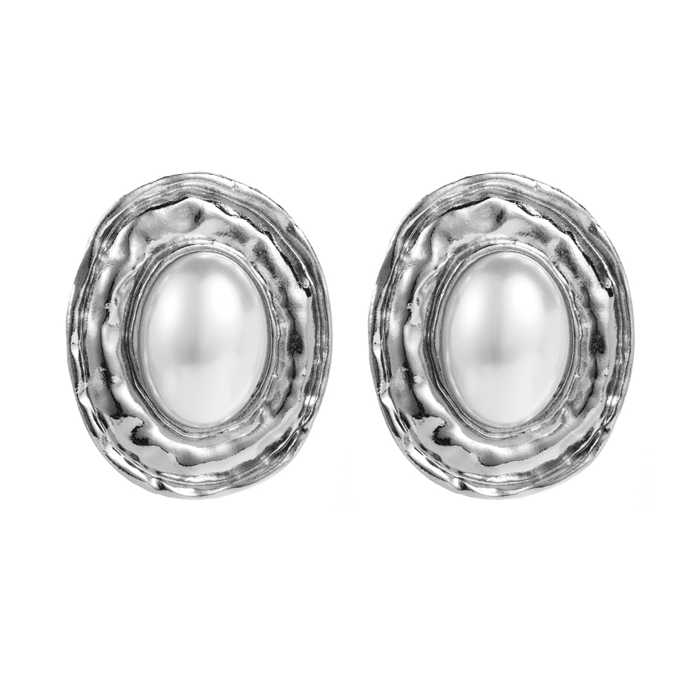 1 Pair Elegant Luxurious Oval Inlay Carving Alloy Pearl Gold Plated Silver Plated Ear Studs display picture 6
