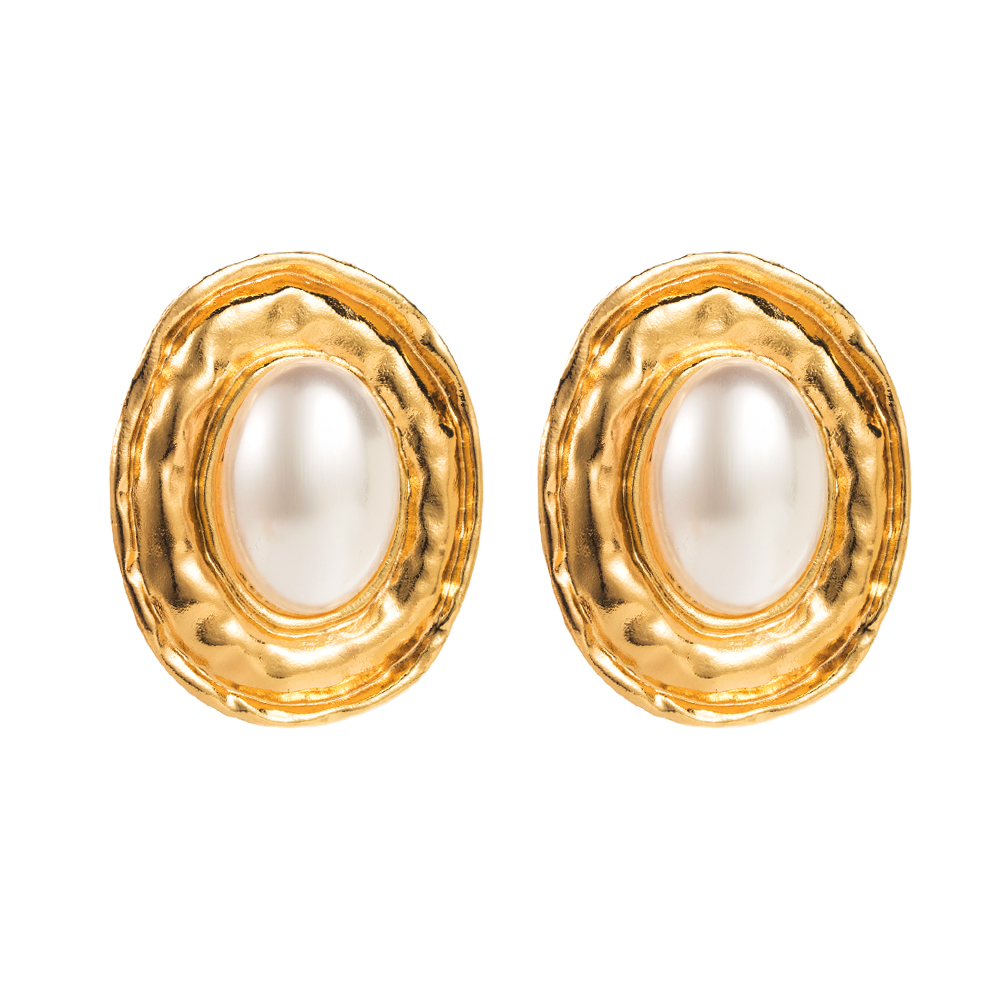 1 Pair Elegant Luxurious Oval Inlay Carving Alloy Pearl Gold Plated Silver Plated Ear Studs display picture 5
