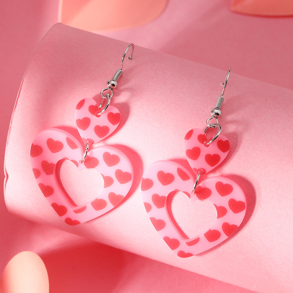 1 Pair Cute Romantic Heart Shape Hollow Out Arylic Silver Plated Drop Earrings display picture 2