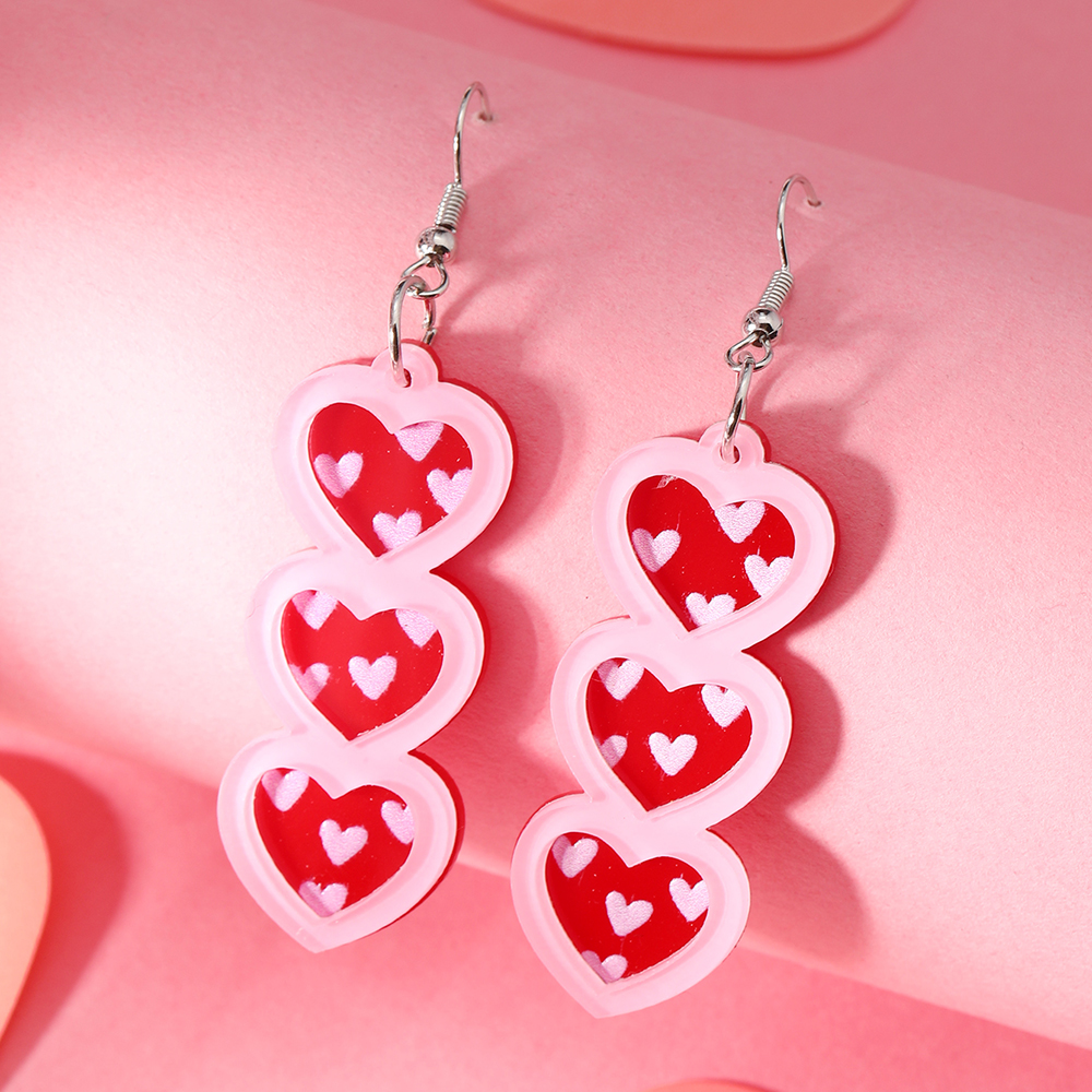 1 Pair Cute Romantic Heart Shape Hollow Out Arylic Silver Plated Drop Earrings display picture 6