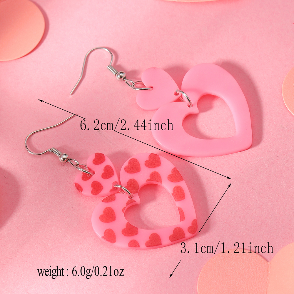 1 Pair Cute Romantic Heart Shape Hollow Out Arylic Silver Plated Drop Earrings display picture 3