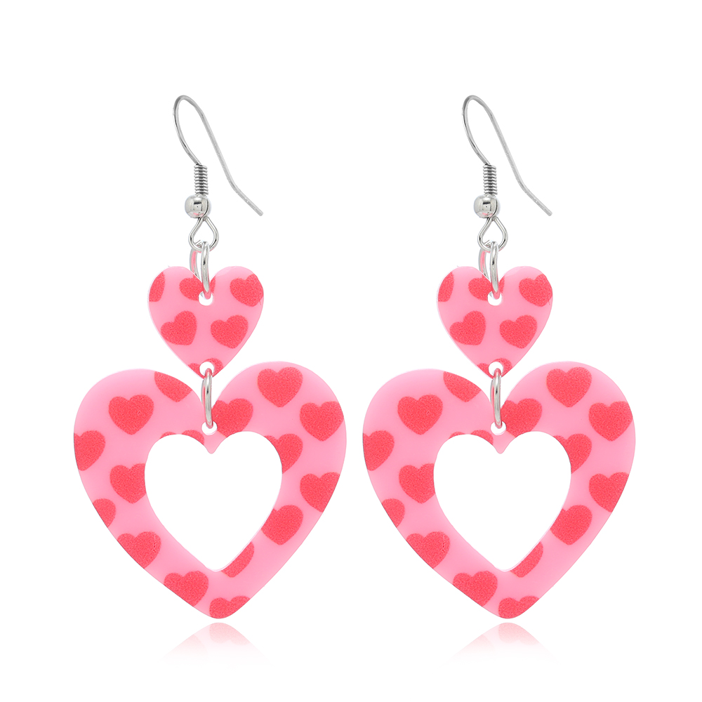 1 Pair Cute Romantic Heart Shape Hollow Out Arylic Silver Plated Drop Earrings display picture 4