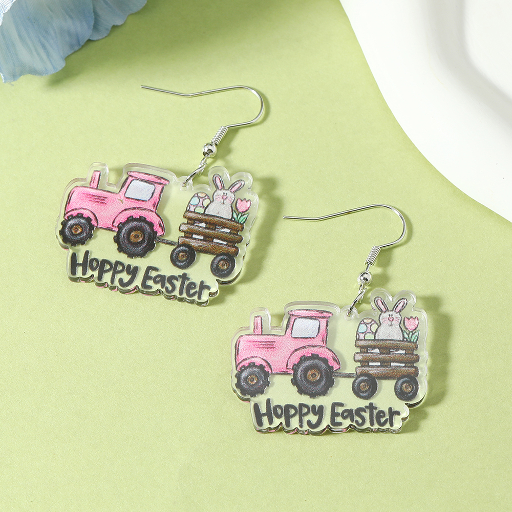 1 Pair Cute Rabbit Cartoon Egg Hollow Out Arylic Silver Plated Drop Earrings display picture 2