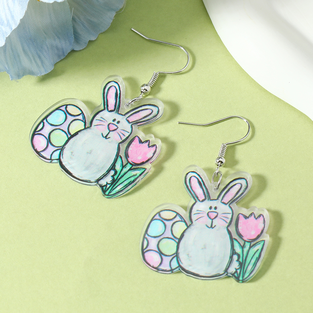 1 Pair Cute Rabbit Cartoon Egg Hollow Out Arylic Silver Plated Drop Earrings display picture 11