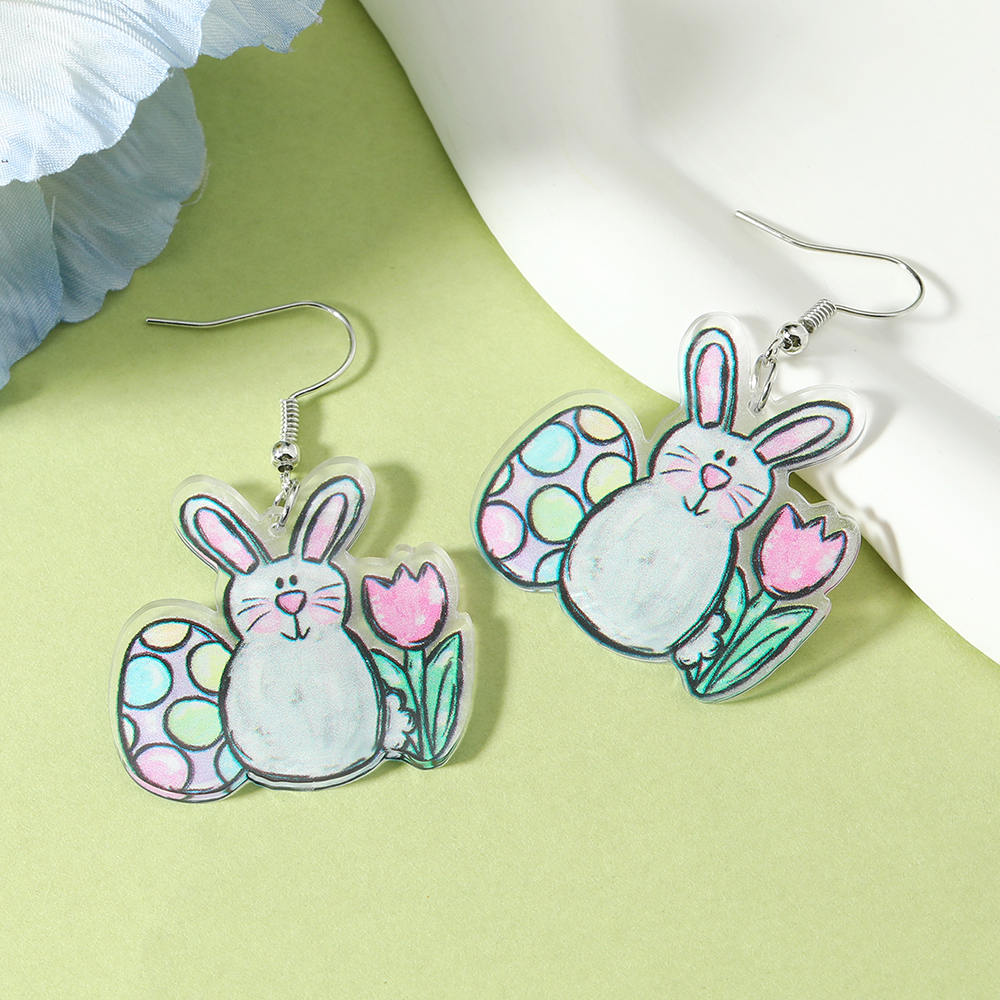 1 Pair Cute Rabbit Cartoon Egg Hollow Out Arylic Silver Plated Drop Earrings display picture 12