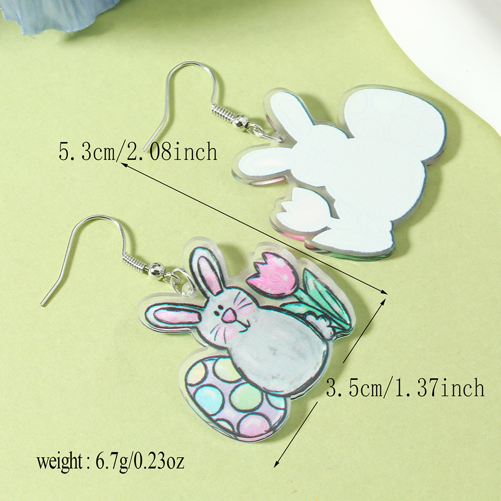 1 Pair Cute Rabbit Cartoon Egg Hollow Out Arylic Silver Plated Drop Earrings display picture 13