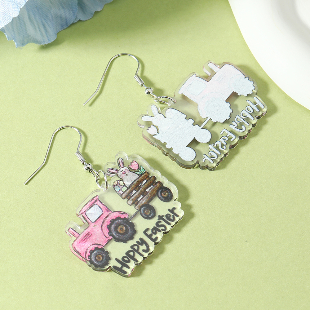 1 Pair Cute Rabbit Cartoon Egg Hollow Out Arylic Silver Plated Drop Earrings display picture 5