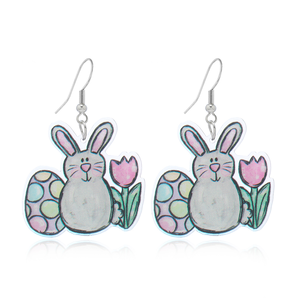 1 Pair Cute Rabbit Cartoon Egg Hollow Out Arylic Silver Plated Drop Earrings display picture 14