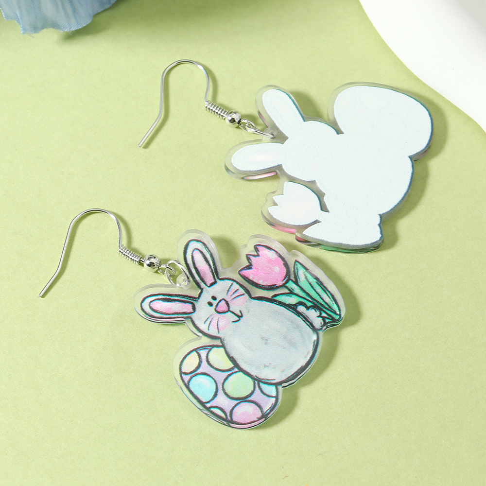 1 Pair Cute Rabbit Cartoon Egg Hollow Out Arylic Silver Plated Drop Earrings display picture 15