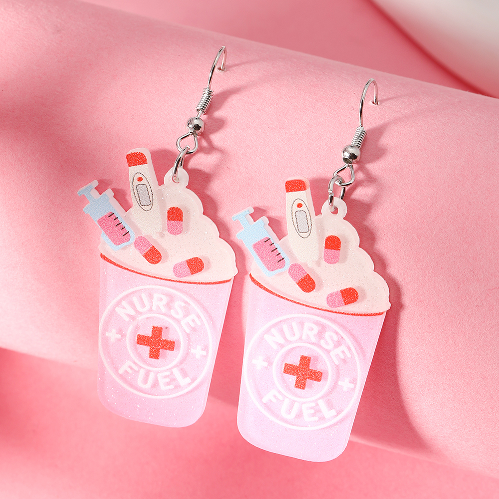 1 Pair Cartoon Style Cute Letter Cup Arylic Silver Plated Earrings display picture 12