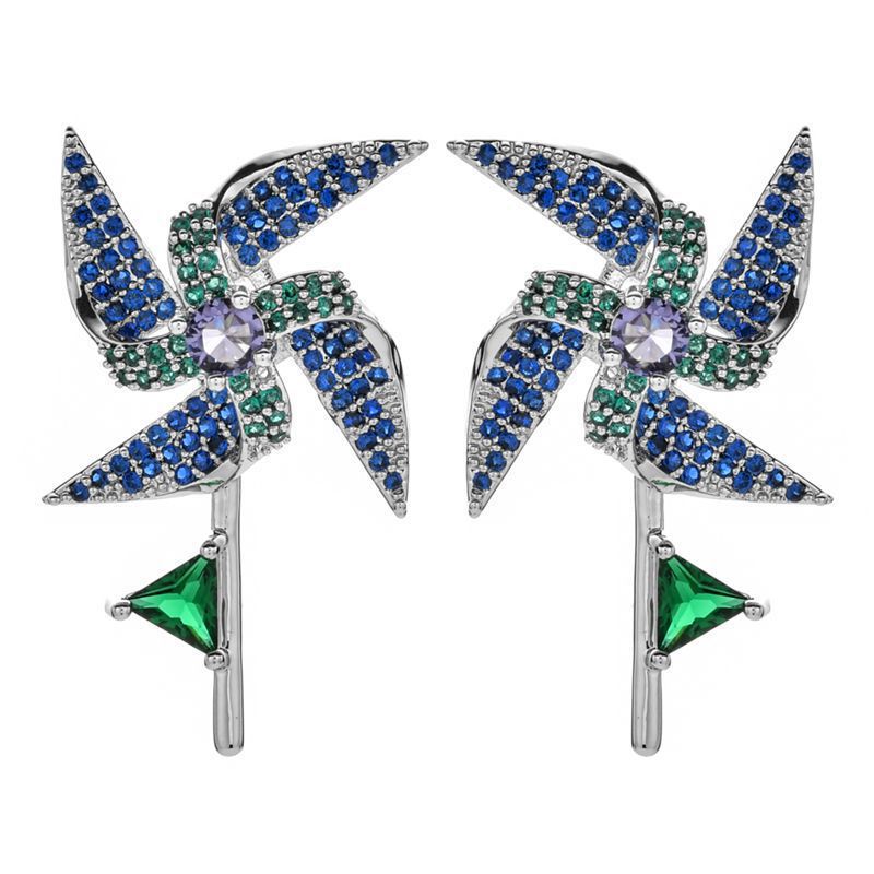 1 Pair Classical Tropical Windmill Polishing Plating Inlay Copper Zircon 18K Gold Plated Ear Studs display picture 5