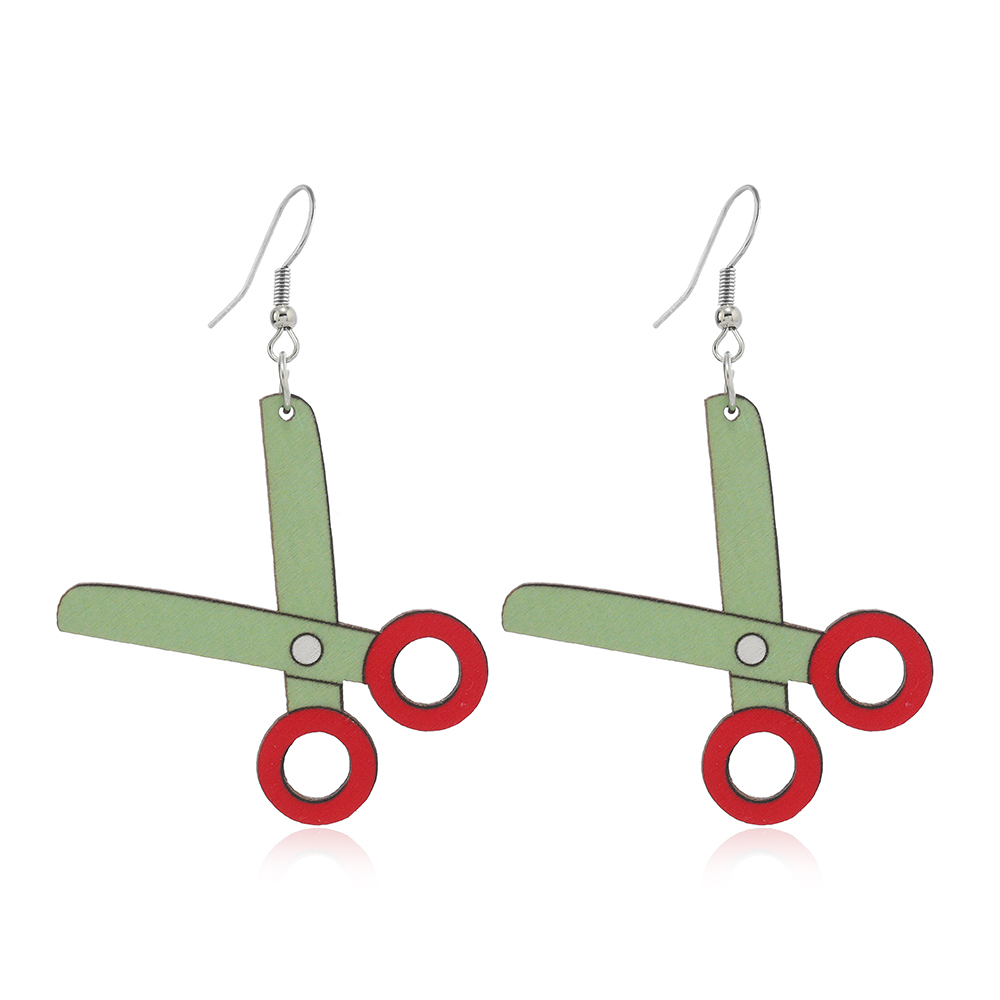 1 Pair Casual Cute Pastoral Book Scissors Pencil Wood Silver Plated Drop Earrings display picture 8